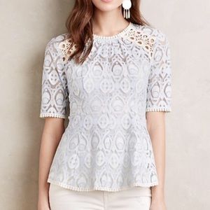 Last Chance! Anthropologie HD in Paris Light Blue Lace Swing Top